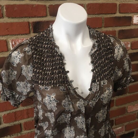 Joie Women's Blouse Size Small Smocked Boho Floral Top Sz S Short Sleeve top - Picture 2 of 8